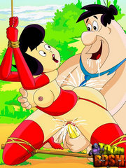 Master Fred Flintstone and his slavebabes. Submissive bitches try Fred Flintstone's cock and Stone Age sex toys